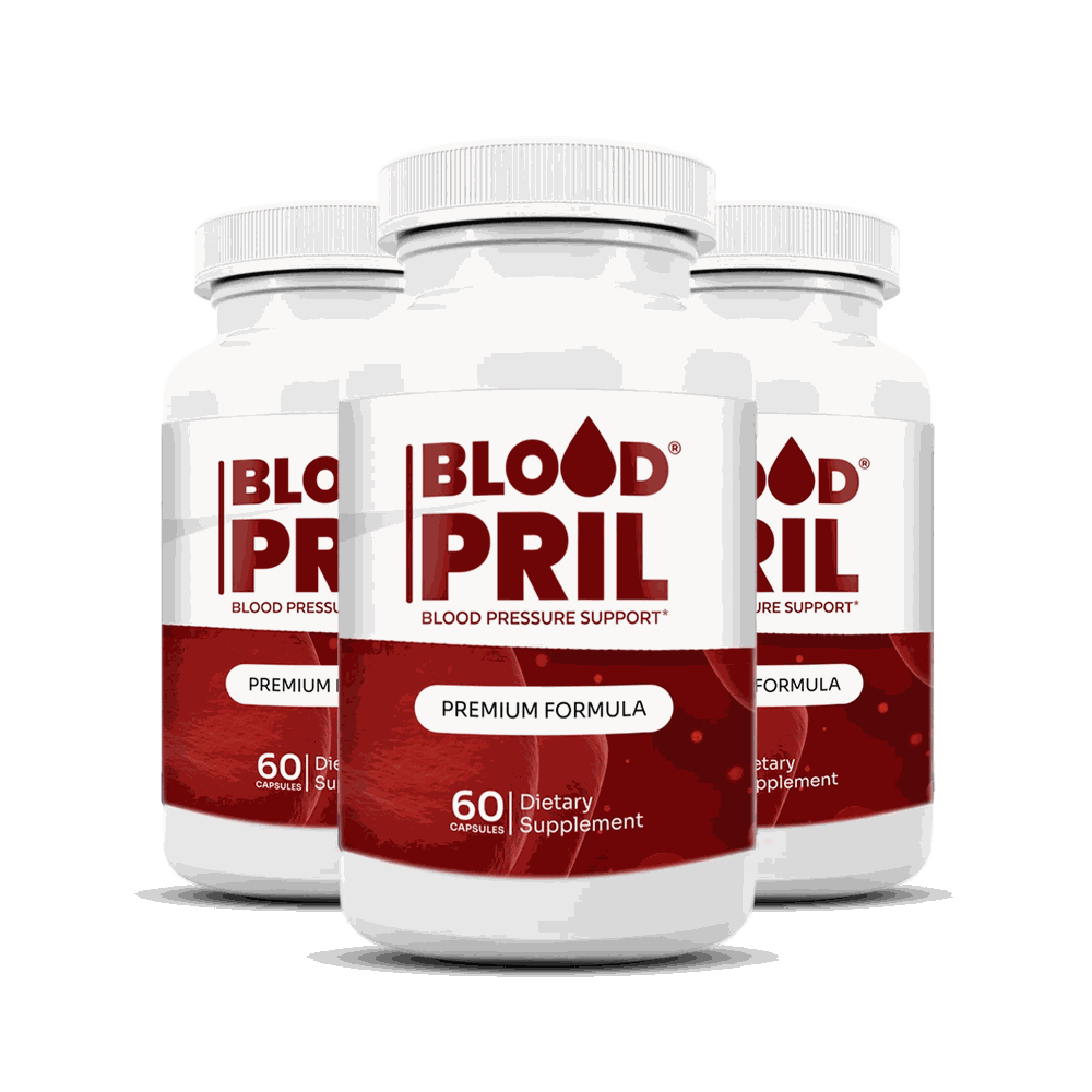 BloodPril, 3 white bottles with a deep-red label, 60 capsules each